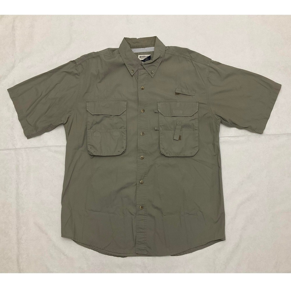Magellan Sportswear Men's Khaki Utility Fishing Shirt Short Sleeve Size‎ Large